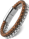 Brown Leather & Silver Box Chain Bracelet