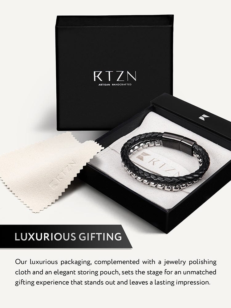 Black Leather & Silver Box Chain Bracelet