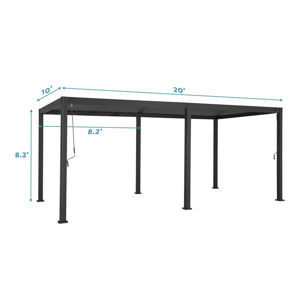 [10X20FT] Alora Modern Outdoor Adjustable Charcoal Louvered Pergola With Screens And Built-In Drainage (SAK64973)