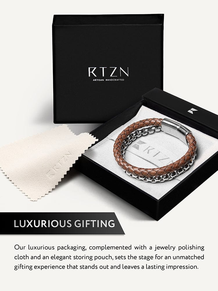 Brown Leather & Silver Box Chain Bracelet