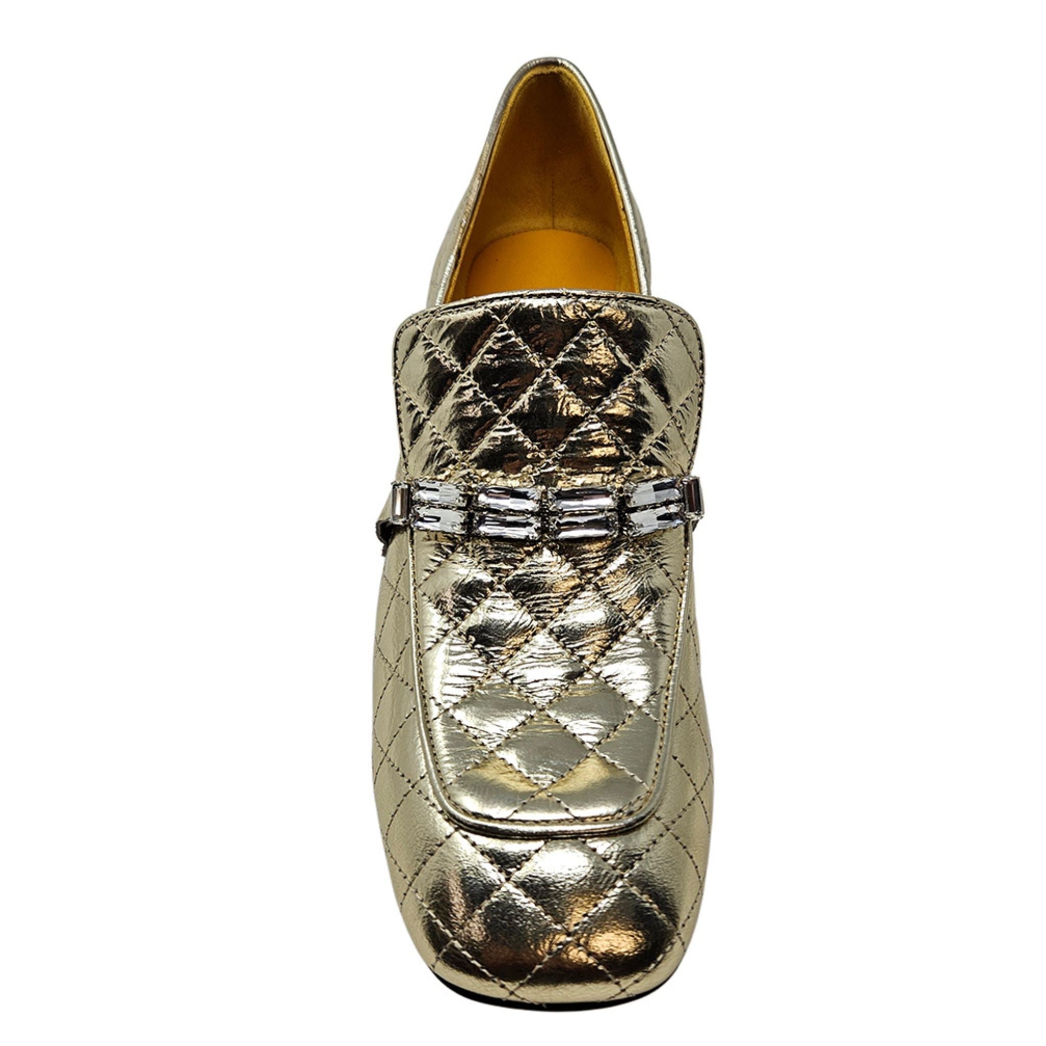 Gold Leather Quilted Loafer