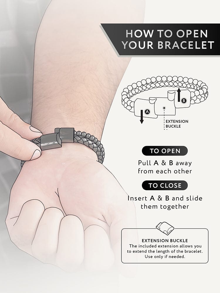 Black Braided Leather & Black Onyx Bead Bracelet