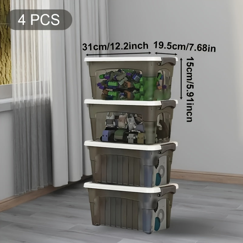 4PCS Stackable Storage Boxes with Lids & Handles Clear Organizer Bins Home Closet