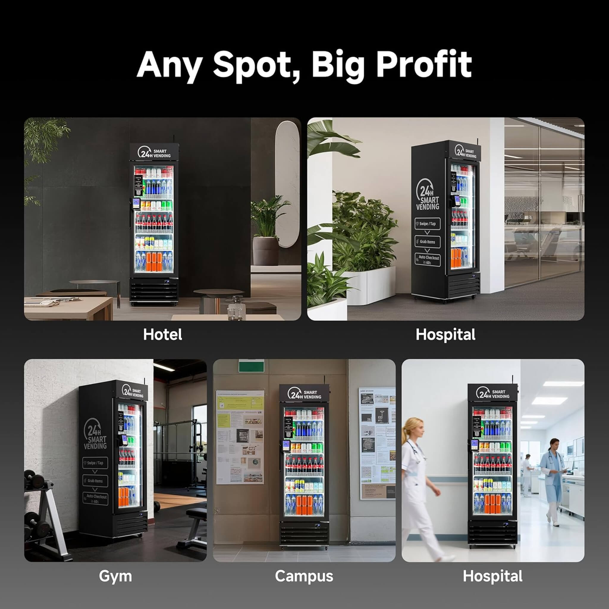 Commercial 252-Bottle AI-Powered Combo Refrigerated Vending Machine With Self-Checkout (SAK10538)