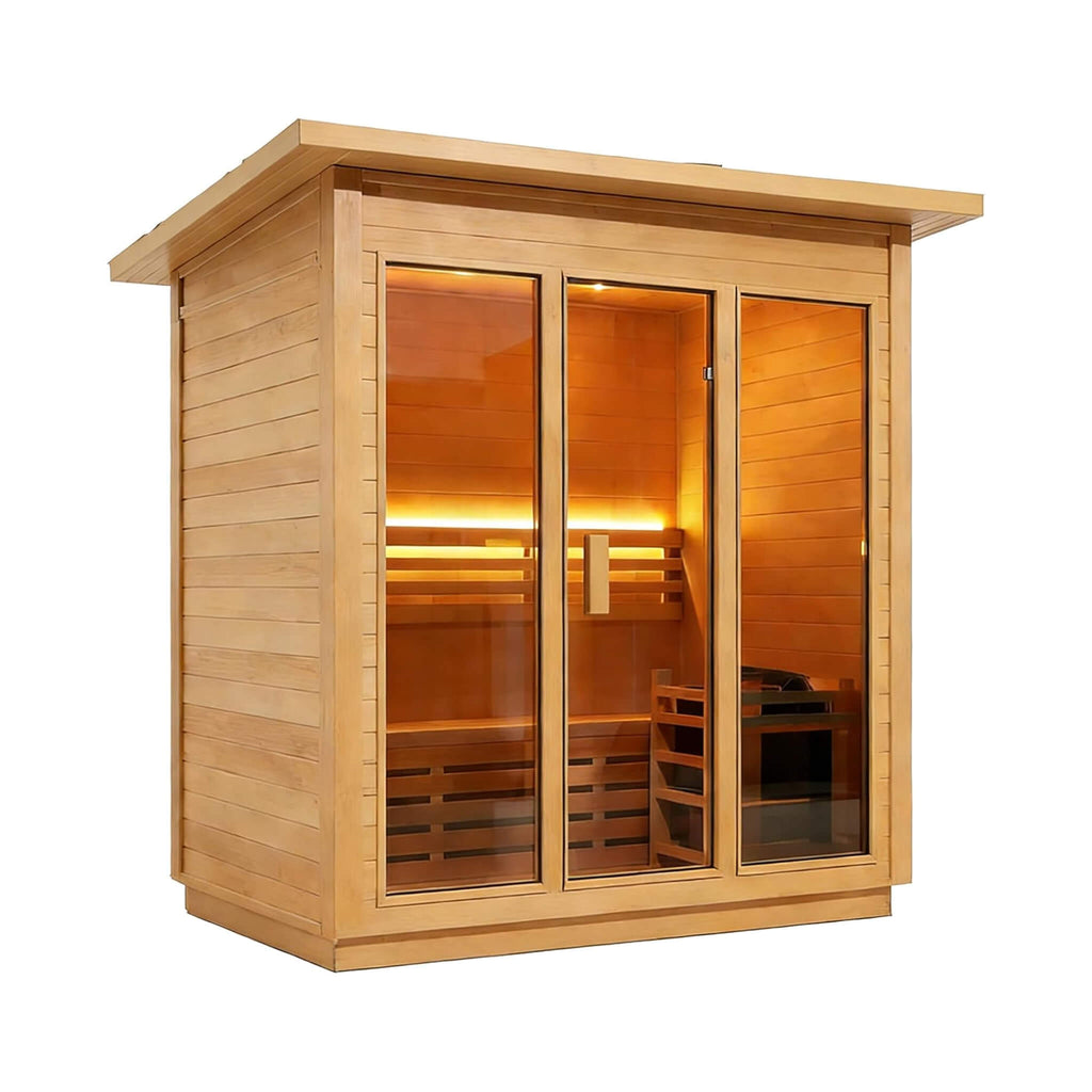Custom 4-Person Luxury Canadian Hemlock Outdoor Steam Sauna With Heater And Stones [Made-To-Order] (SAK79406)