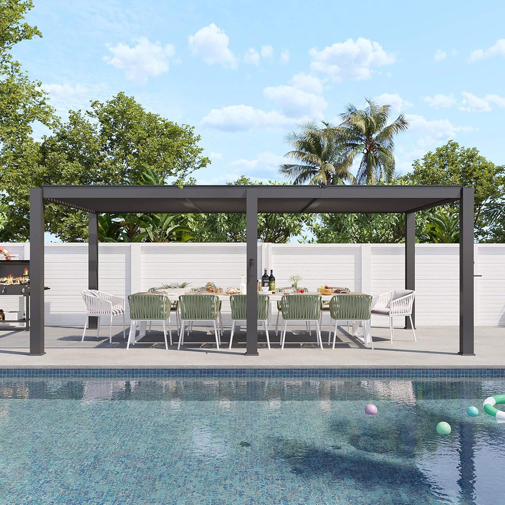Alora Premium Gray Outdoor Metal Pergola With Louvered Roof And Drainage System (SAK76143)